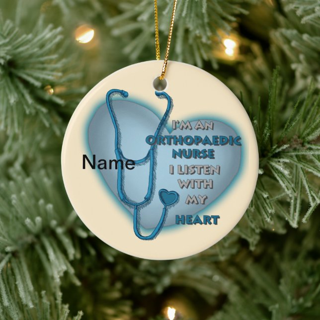 Blue Heart Orthopedic Nurse Ceramic Ornament (Tree)