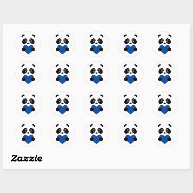 Blue Heart Panda Classic Round Sticker (Sheet)