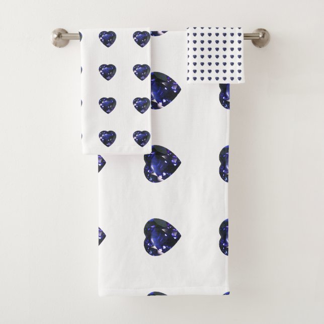 Blue Heart Pattern Bath Towel Set (Insitu)