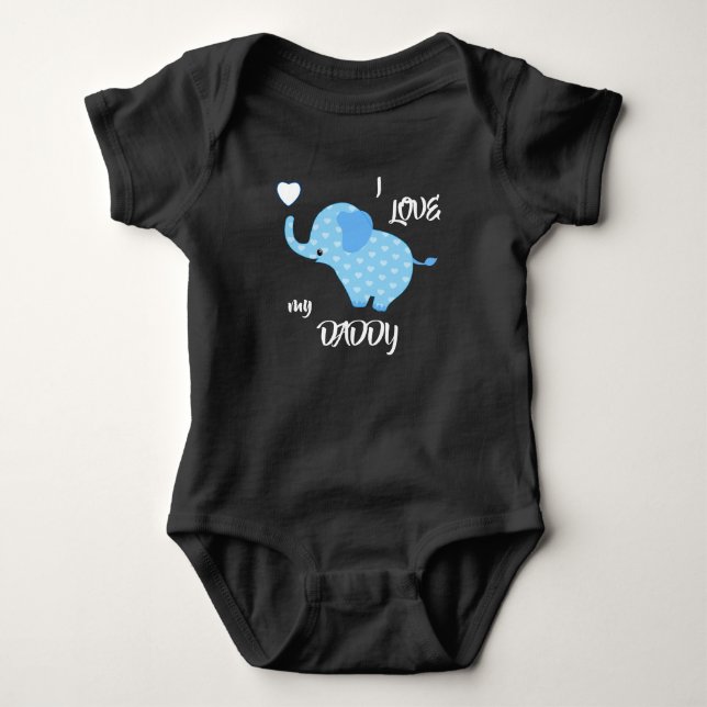 Blue Heart Pattern Elephant Baby Bodysuit (Front)