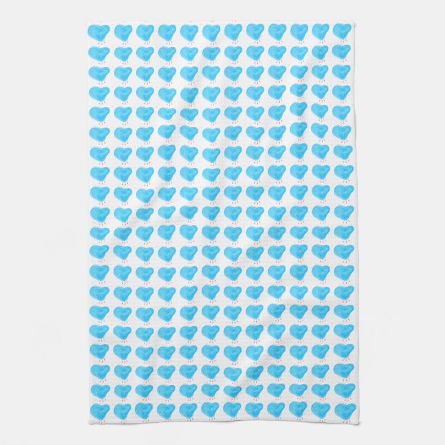 Blue Heart Patterned Kitchen Towel (Vertical)