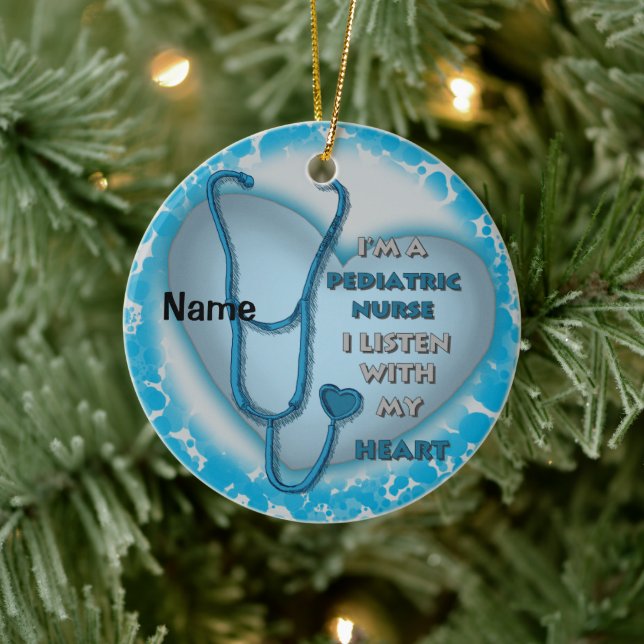 Blue Heart Pediatric Nurse Ceramic Ornament (Tree)