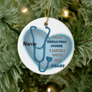 Blue Heart Pediatric Nurse Ceramic Ornament