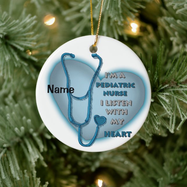 Blue Heart Pediatric Nurse Ceramic Ornament (Tree)