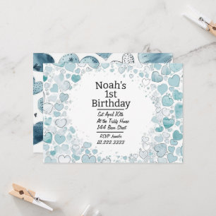 Blue Heart Personalized Birthday Invitation