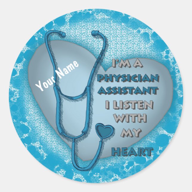 Blue Heart Physician Assistant  Classic Round Sticker (Front)