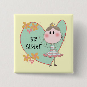 Blue Heart Princess Big Sister 2 Inch Square Button