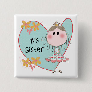 Blue Heart Princess Big Sister 2 Inch Square Button