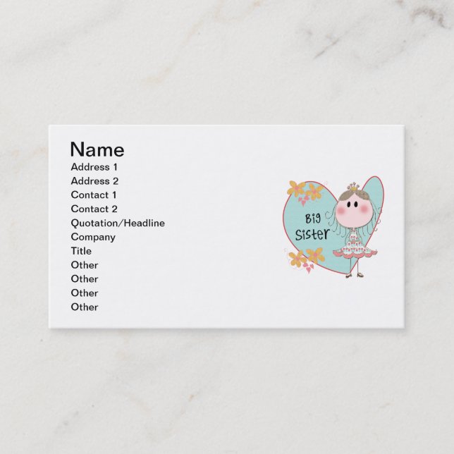 Blue Heart Princess Big Sister Business Card (Front)