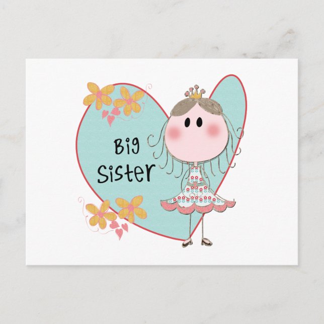 Blue Heart Princess Big Sister Postcard (Front)