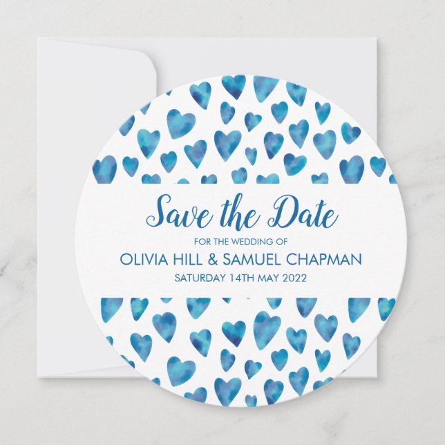 Blue Heart Save the Date Card (Front)
