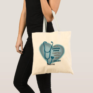 Blue Heart School Nurse Tote Bag