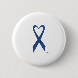 Blue Heart Shaped Awareness Ribbon 2 Inch Round Button