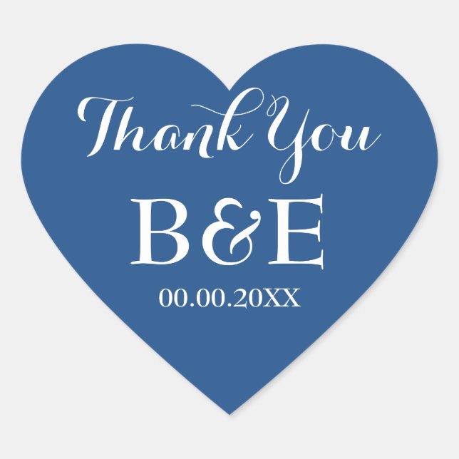 Blue heart shaped wedding favour thank you sticker (Front)