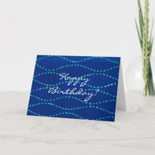 Blue Heart Stripe Simple Birthday Card