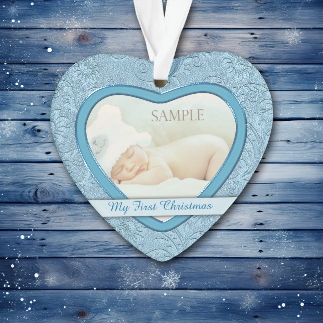 Blue Heart Swirl Baby First Christmas Ornament (Creator Uploaded)