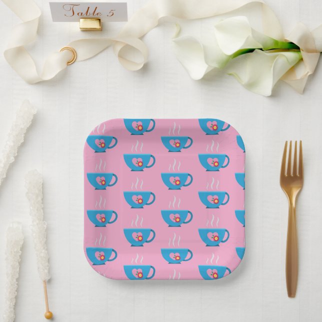Blue Heart Tea Time Paper Plate (Wedding)