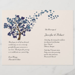 Blue Heart Tree on Ivory Wedding Program