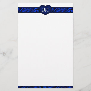 Blue Heart Valentine's Day Monogram Stationery