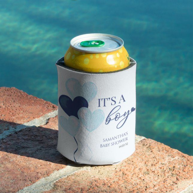 Blue Heart Valentines It's a Boy Baby Shower Can Cooler (In Situ Pool)
