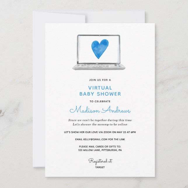 Blue Heart Virtual Baby Shower Invitation (Front)