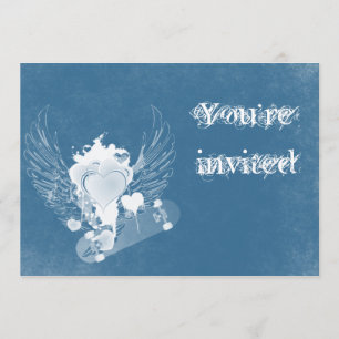 Blue Heart with Angel Wings Invitation