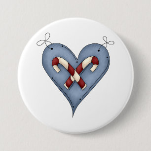 Blue Heart with Candy Canes Country Christmas 3 Inch Round Button