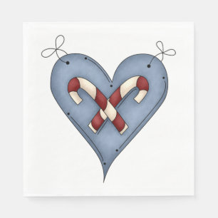 Blue Heart with Candy Canes Country Christmas Napkin