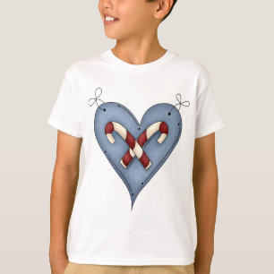 Blue Heart with Candy Canes Country Christmas T-Shirt