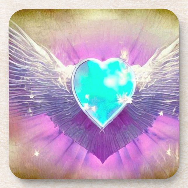 Blue Heart with Wings Coaster (Front)