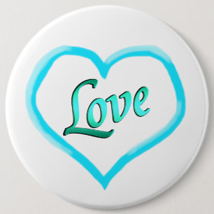 Blue Heart Word Love Pin Buttons