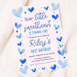 Blue Hearts 1st Birthday Our Little Sweetheart Invitation