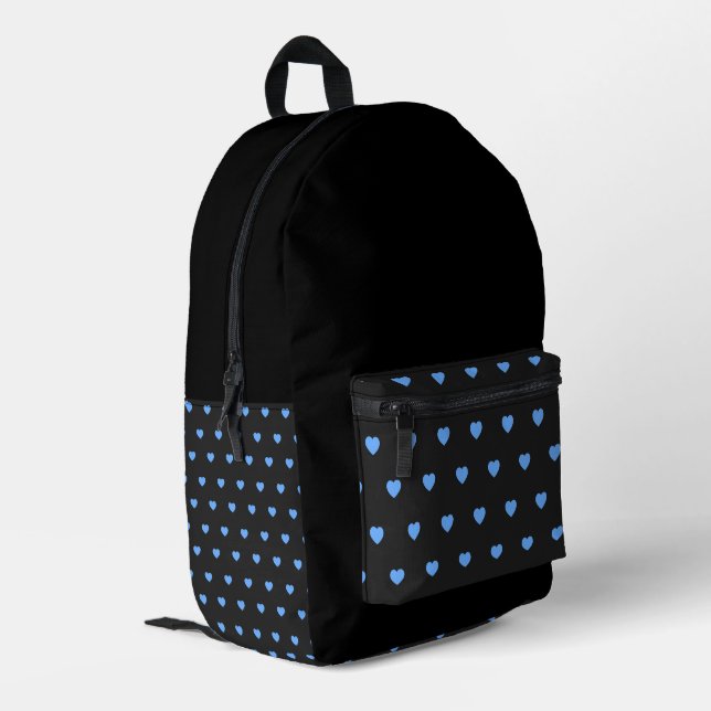 Blue Hearts and Black Printed Backpack (Back Corner Left)