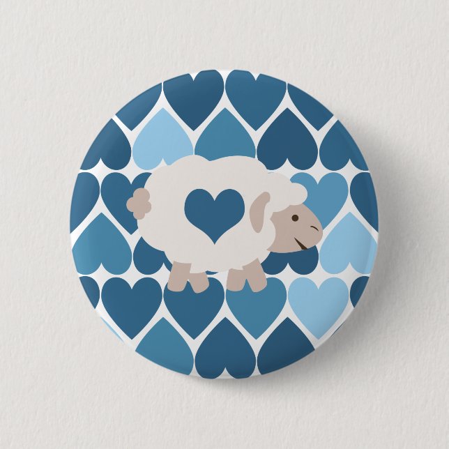 Blue Hearts and Cute Lamb 2 Inch Round Button (Front)