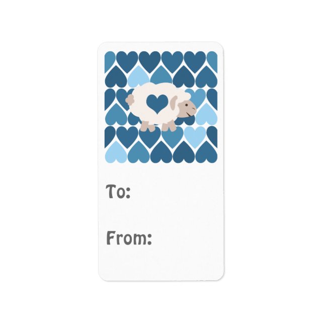 Blue Hearts and Cute Lamb Label (Front)