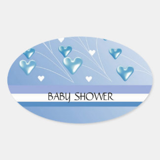 Blue Hearts and Stripes Baby Shower Oval Sticker