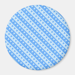 Blue Hearts and Stripes Pattern Round Magnet
