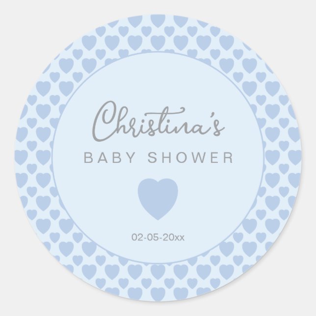 Blue Hearts Baby Shower  Classic Round Sticker (Front)