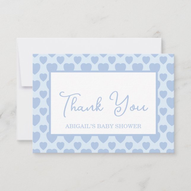 Blue Hearts Baby Shower  Thank You Card (Front)