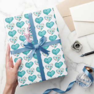 Blue Hearts Boho Vintage Pattern Wrapping Paper