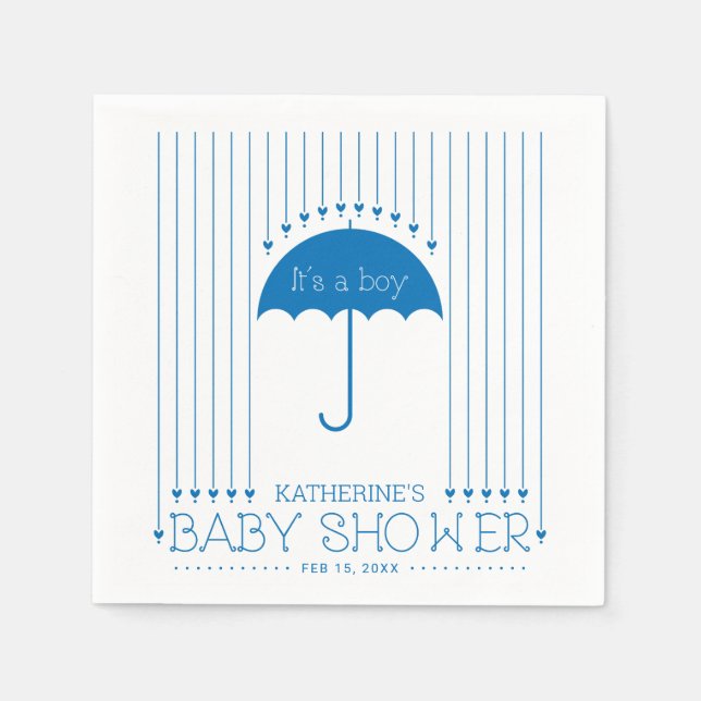 Blue Hearts Boy Baby Shower Party Paper Napkin (Front)