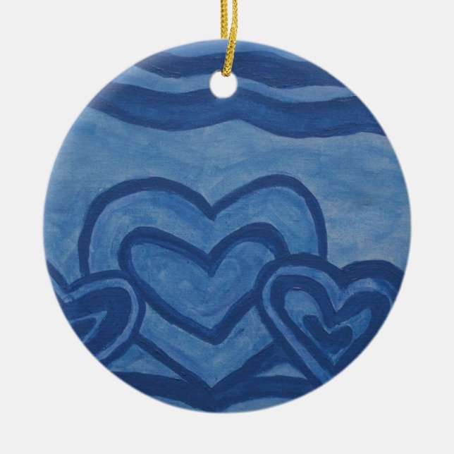 Blue Hearts Ceramic Ornament (Front)