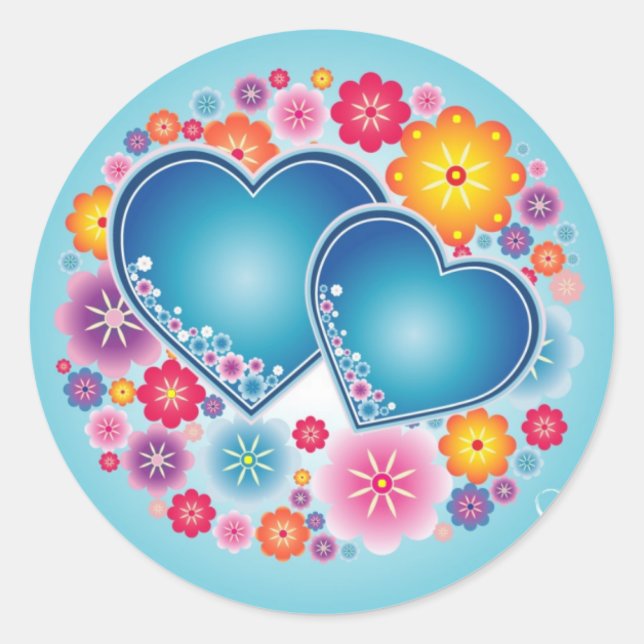Blue hearts classic round sticker (Front)