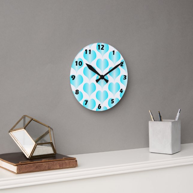 Blue Hearts Design Round Clock (Office)