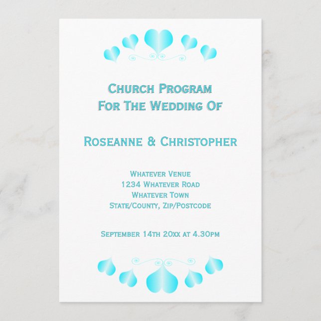 Blue Hearts Design Wedding Program (Front)
