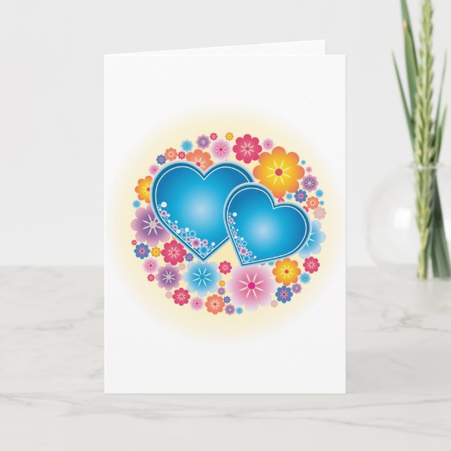 Blue Hearts Floral Holiday Card (Front)