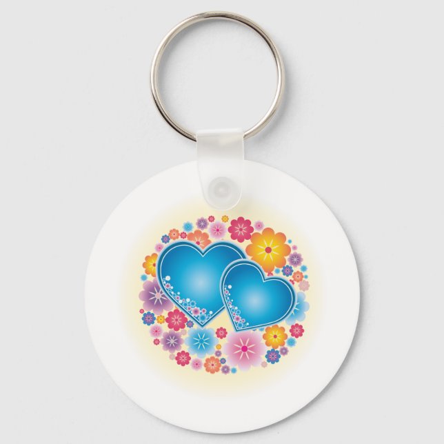 Blue Hearts Floral Keychain (Front)