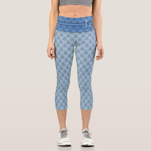 Blue Hearts Monogram & Name Personalized Capri Leggings