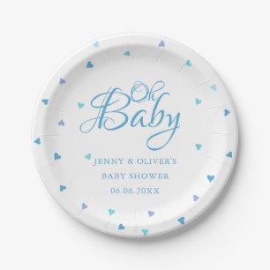 Blue Hearts Oh Baby Couples Baby Boy Shower Paper Plate
