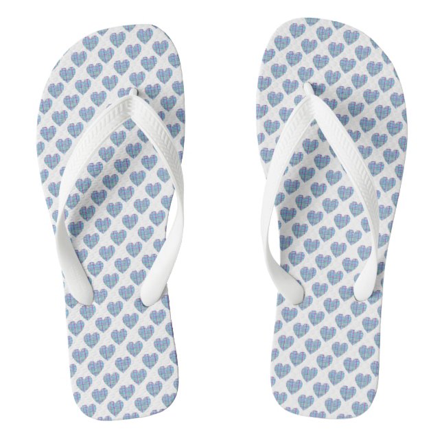 Blue hearts on white flip flops (Footbed)